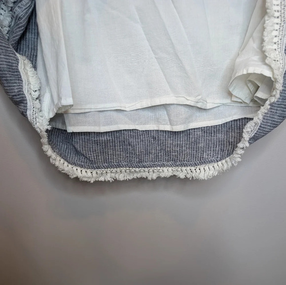 Beach lunch lounge Blue Stripe Nala Off Shoulder Embroidery Bell Cuff Dress  M - Picture 8 of 10